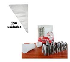 Kit Jogo De Bicos Decoradores Bolo + 100 Und Saco Confeitar Kit Jogo De Bicos Decoradores Bolo + 100 Und Saco Confeitar