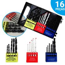 Kit Jogo De Broca Para Furadeira Madeira Metal Concreto Videa Kit 16 Peças