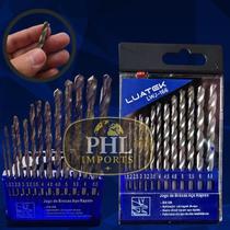 Kit Jogo de Brocas 13 Peças Aço Rápido 1.5 a 6.5mm Metal Madeira Plástico Alta Resistência Luatek Kit Jogo de Brocas 13 Peças Aço Rápido 1.5 a 6.5mm Metal Madeira Plástico Alta Resistência Luatek