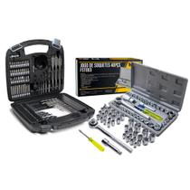 Kit Jogo De Brocas Bits e Jogo Soquetes Sextavado Catraca 40 peças Fasterr