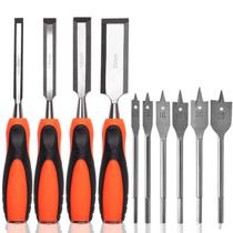 Kit Jogo De Brocas Chata E Formão Para Madeira Entalhar Esculpir Artesanato Profissional