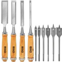 Kit Jogo De Brocas Chata E Formão Para Madeira Entalhar Esculpir Artesanato Profissional