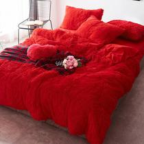 Kit Jogo De Cama Casal Comum 6 Pç Edredom Pelúcia Vermelho