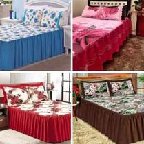 Kit Jogo De Cama Cobre Leito Com Babado 3pçs Matelado com Linha 2,45x2,50m Cama Box Várias Estampas Sortidas