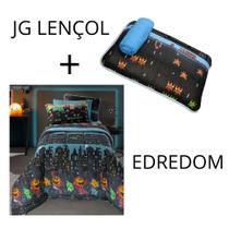 Kit Jogo de Cama Completo Pac Man Gamer Solteiro - Jg Lençol + Edredom