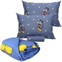 Kit Jogo De Cama Infantil Malha + Edredom Casal Mickey e Minnie Disney 4 Peças Portallar