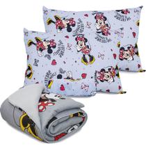 Kit Jogo De Cama Infantil Malha + Edredom Casal Mickey e Minnie Disney 4 Peças Portallar