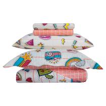 Kit Jogo de Cama Solteiro Infantil Menino Rosa Happy Day Cactos 5 Peças Sultan