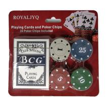 Kit Jogo de Cartas Baralho com 24 Fichas Poker