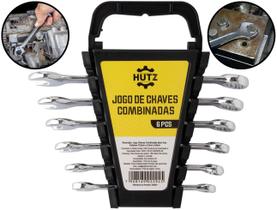 Kit Jogo de Chave Combinada Aço Carbono Boca e Estrela 6 Peças 6mm a 11mm Com Suporte Plástico Hutz