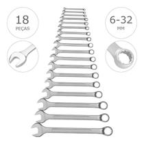 Kit Jogo De Chave Combinada Boca Estrela Com 18 Peças 6-32Mm Kit Jogo De Chave Combinada Boca Estrela Com 18 Peças 6-32Mm