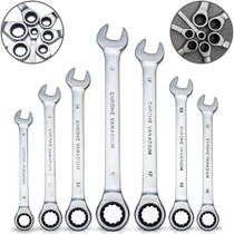 Kit Jogo De Chave Combinada Com Catraca Boca Estrela Profissional 8-19mm 7 Peças Kit Jogo De Chave Combinada Com Catraca Boca Estrela Profissional 8-19mm 7 Peças