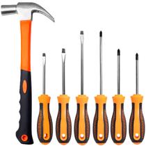 Kit Jogo de Chave Fenda Philips Imantada Martelo Fibra Unha Aço Ferramentas