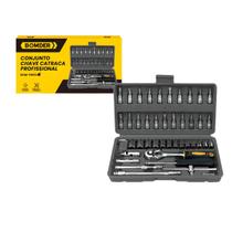 Kit Jogo De Chaves Catraca Reversível Soquete Aço Crv Chave Allen 46 Peças Ferramenta Completa Maleta Profissional BOM-3905