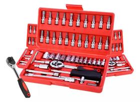 Kit Jogo De Chaves de 46 Pçs Aço Crv 1/4 Catraca Chave Com Maleta Cor Vermelho