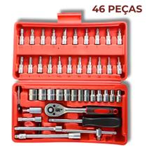 Kit Jogo de Chaves e Soquetes com 46 Peças Profissional Maleta Completa de Ferramentas