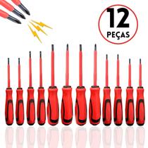 Kit Jogo De Chaves Fenda E Philips Isolada Imantada 12 Peças Eletricista Profissional
