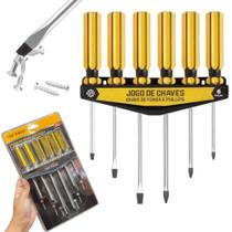 Kit Jogo De Chaves Fenda Philips Estrela 6 Peças Imantada Ponta Magnetica Suporte Organizador Profissional