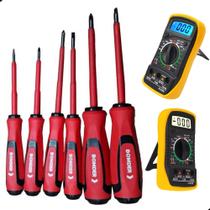 Kit Jogo De Chaves Fenda Philips Isolada 6 Peça+ Multimetro Digital Kit Jogo De Chaves Fenda Philips Isolada 6 Peça+ Multimetro Digital