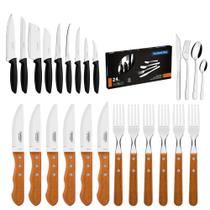 KIT - Jogo De Churrasco Inox 12 Peças + 1 Conjunto Facas 9pç + 1 Faqueiro Inox 24pç - Tramontina