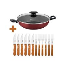 Kit - Jogo De Churrasco Inox 12 Peças Dynamic + 1 Panela Wok 3,3l 28cm Vermelha - Tramontina Kit - Jogo De Churrasco Inox 12 Peças Dynamic + 1 Panela Wok 3,3l 28cm Vermelha - Tramontina