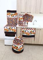 Kit Jogo De Cozinha 10 Peças Estampado Poliéster E Algodão