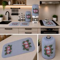 Kit Jogo de Cozinha 7 Peças Estampado Oxford Capa Liquidificador Botijão Panos de Copa Cor:Cinza Claro Kit Jogo de Cozinha 7 Peças Estampado Oxford Capa Liquidificador Botijão Panos de Copa Cor:Cinza Claro