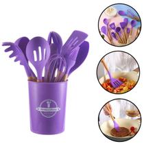 Kit Jogo De Cozinha C/12 Peças De Silicone Utensílios Suporte Para Cozinha Cabo De Madeira Presente Kit Jogo De Cozinha C/12 Peças De Silicone Utensílios Suporte Para Cozinha Cabo De Madeira Presente