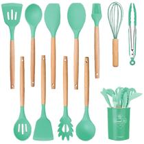 Kit Jogo De Cozinha Silicone 12 Peças Utensílios Deluxe Cabo De Madeira Top - SILICONE UD