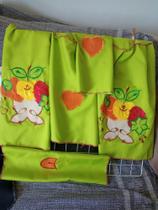 Kit jogo de cozinha verde bordada