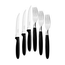 KIT - Jogo de Faca e Garfo Ipanema 24 Peças em Aço Inox Cabo Preto PTOP - Tramontina