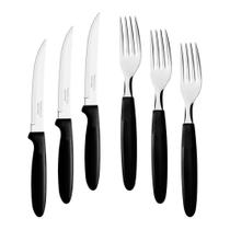 Kit - Jogo De Faca E Garfo Ipanema 96 Peças Em Aço Inox Cabo Preto Ptop - Tramontina