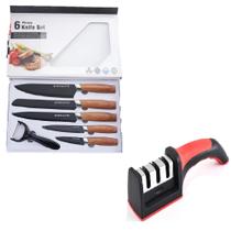 Kit Jogo de Facas 6pcs Profissional Cozinha Chef + Afiador de Faca e Amolador Tesouras Kit Jogo de Facas 6pcs Profissional Cozinha Chef + Afiador de Faca e Amolador Tesouras