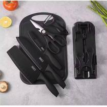 Kit Jogo De Facas De Cozinha 7 Peças Aço Inoxidável Preto