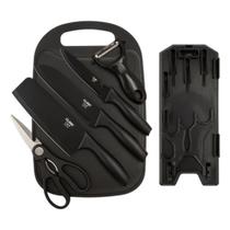 Kit Jogo De Facas De Cozinha 7 Peças Aço Inoxidável Preto