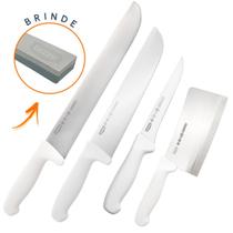 Kit Jogo de Facas Desossa e Cutelo Mundial 5 Peças + Pedra de Afiar Para Açougue Churrascaria Kit Jogo de Facas Desossa e Cutelo Mundial 5 Peças + Pedra de Afiar Para Açougue Churrascaria