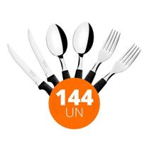 Kit - Jogo De Facas, Garfos E Colheres Ipanema 144 Peças Em Aço Inox Cabo Preto Ptop - Tramontina Kit - Jogo De Facas, Garfos E Colheres Ipanema 144 Peças Em Aço Inox Cabo Preto Ptop - Tramontina