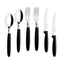 KIT - Jogo de Facas, Garfos e Colheres Leme 108 Peças em Aço Inox Cabo Preto PBAG - Tramontina