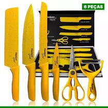 Kit Jogo de Facas Premium Titanium Gourmet Amarela 6 Peças - Titanium Platina