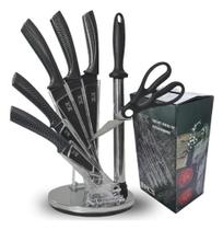 Kit Jogo de Facas Profissional 8 Pçs Inox C/ Base Giratória Kit Jogo de Facas Profissional 8 Pçs Inox C/ Base Giratória