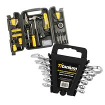 Kit Jogo de Ferramentas 200 Peças + Jogo Chave Combinada 6 a 16 Peças Aço Carbono Titanium