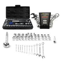 Kit Jogo de Ferramentas 40 Peças com Soquetes e Kit Chave Combinada 6 A 22mm 12 Peças Titanium Platina