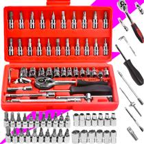 Kit Jogo De Ferramentas Chave Catraca 46 Peças Com Maleta