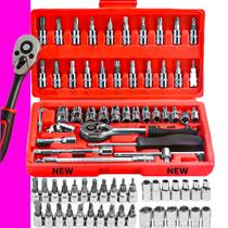 Kit Jogo De Ferramentas Chave Catraca 46 Peças Com Maleta