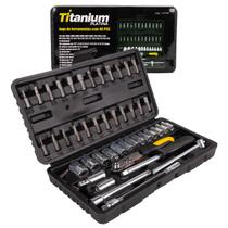 Kit Jogo De Ferramentas com Maleta 48 Peças com Soquetes Titanium Platina