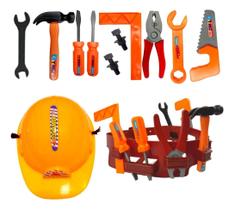 Kit Jogo De Ferramentas Infantil Cinto Construtor + Capacete Brinquedo Educativo 14 peças
