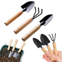 Kit Jogo De Ferramentas Para Jardinagem E Horta 3 Peças Ancinho Pazinha