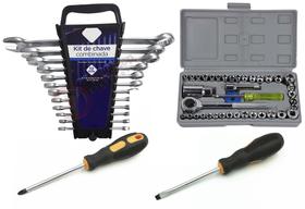 Kit Jogo De Ferramentas Profissional c/ Soquetes E Chave Combinada Catraca Phillips e Fenda - PlayShop Eletronicos