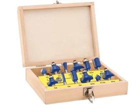 Kit Jogo De Fresas Tupia de Madeira Haste 6mm c/ 12 Peças Estojo Madeira