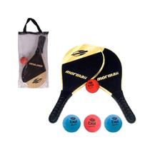 Kit Jogo de Frescobol Raquetes com 4 Bolinhas de Borracha Praia Esportes ao Ar Livre